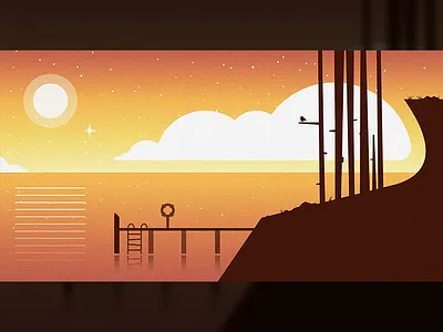 Orange Sunshine bird environment gradients illustration landscape orange sun trees water