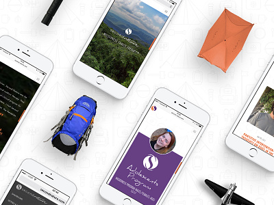 Second Nature Mobile Web Screens brand identity mobile orange purple responsive layout resposive second nature ui ux wilderness theraphy