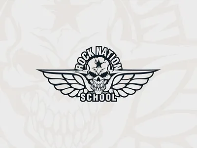 Rock Nation School bones bw logo rock skull star wings