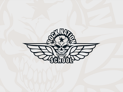 Rock Nation School bones bw logo rock skull star wings