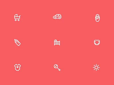 Babylist Icons bottle icon car icon clothes icon crib icon diaper icon icon icons rattle icon stroller icon sun icon wrap icon