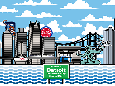 Motor City Digital Collage design detroit digital art digital illustration fox graphic design illustration illustrator michigan people mover pistons tigers