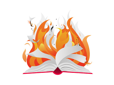 Burned Readings book burning flat design illustration