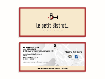 Business Card Restaurant Le Petit Bistrot brand business card development graphic design logo map printing restaurant visit wine