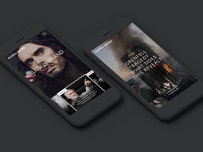 Russell Brand actor dark style dark ui dark user interface development news russell brand ui design ux design web design wordpress