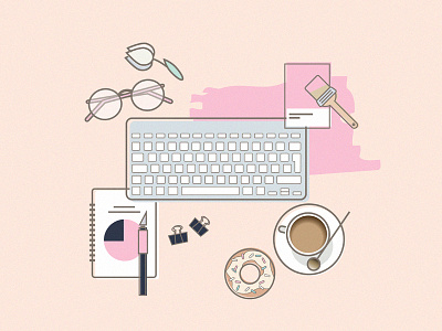 Pink Branding Scene branding creative design feminine illustrations line art line icons office pantone pink vectors workplace