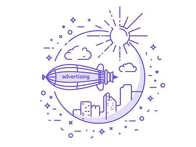 Airship advertising SSSR advertising airship branding character city cloud design dribbble illustration outline retro sun