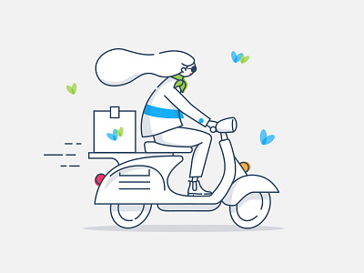 Scooter bike blue butterflies characters delivery girl grey illustration lines package scooter vector