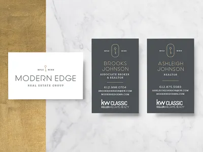 Modern Edge Group, Business Cards branding business cards logo logo design mark modern real estate realtors typography