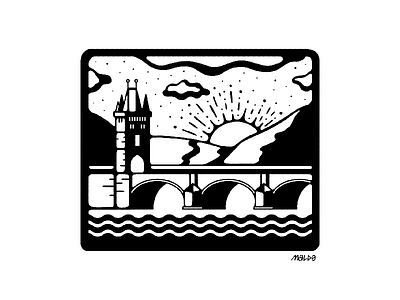 Charles Bridge — Prague architecture black and white bridge building castle city cloud illustration landscape prague tower