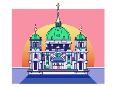 Berliner Dom berlin church city cross dom icon shadow stroke sun sunset travel vector