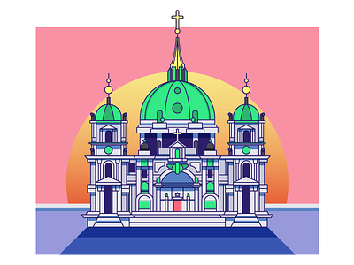Berliner Dom berlin church city cross dom icon shadow stroke sun sunset travel vector