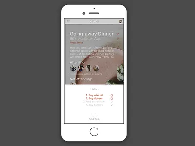 Gather Task Screen cyndy alfaro design food friend mobile app social task ui ux whitespace
