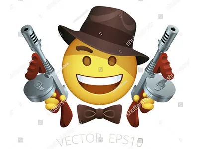 Gangster Smiley 1930s classic hat crime criminal emoji emoticon gangster mafia smiley thompson submachine gun tommy gun weapon