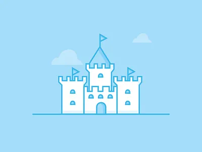 Castle building castle clouds flat gate illustration monochrome tower vector