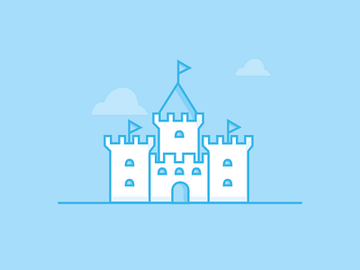 Castle building castle clouds flat gate illustration monochrome tower vector