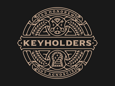 Keyholders logo emblem icon key line work logo minimalist occult simple stairs vector