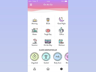 On the Go - Detail bright clean colorful ios meditation mindfulness ui