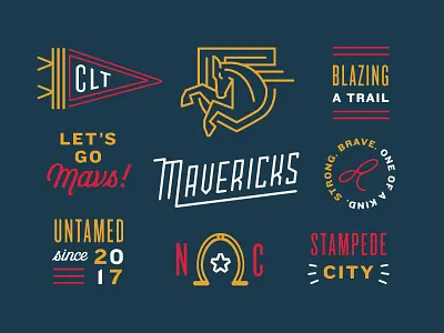 Mavericks badge brand horse horse shoe lasso logo mascot north carolina pennant school type typography