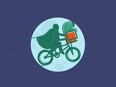 E.T. Ride alien bicycle et extraterrestrial film flying icon illustration movie ride simple