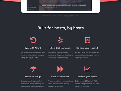 Benson Features Section airbnb benson features gradient homepage tablet ui
