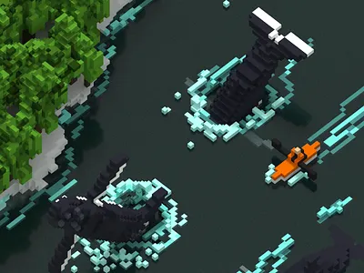 Whales and kayak kayak voxel whales