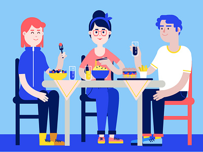 Lunch character colleague flat food lunch vector work