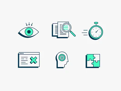 Accessibility Icons browser documents eye flat human icons illustration magnifier puzzle stopwatch target website