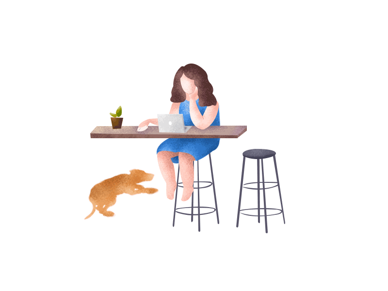 Boring work alone computer dog games illustration miscellaneous people play points single work