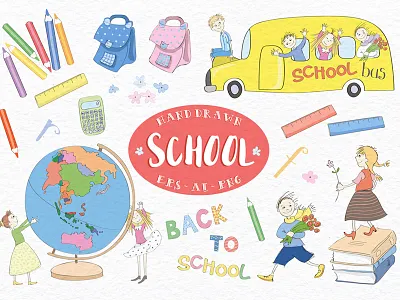 FREE Handrawn School,Children & Floral Graphics back to school children school designs