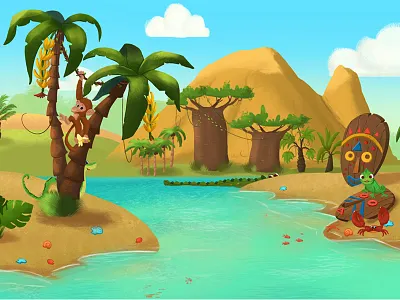 Mobile game africa animals children draw illustrations