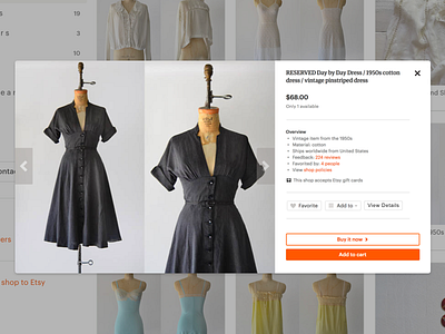 Product Popover ecommerce etsy popover shopping ui ux web