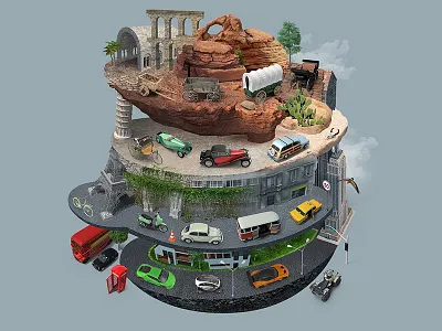 History of Wheels infographic 3dobjects cars infographic retro scene