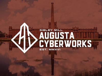 Augusta Cyberworks Banner Logo brand brown cyber logo mark red rust tech