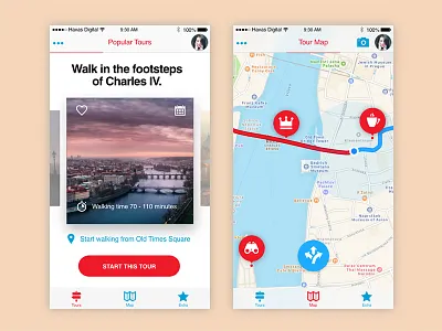 Tour - Prague iBeacon App Guide adobe xd app beacon ibeacon location map navigation prague tour tourguide user interface xd