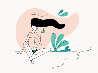 Cool down character coffee cool girl human illustration wind woman women