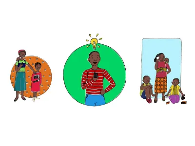 International Rescue Committee cellphones community help helping ideas illustration lightbulb people phones places storyboard