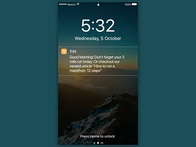Trifit Reminder Banner app banner design fitness kim anderson lock screen mobile ui ux whitespace