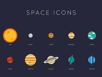 Space Icons earth jupiter mars mercury moon neptune planets saturn space sun uranus venus