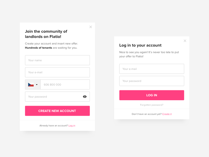 Example of Flatio sign up form