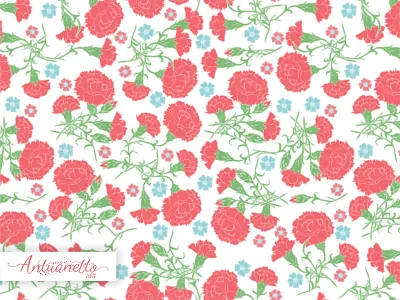 Vector Seamless Pattern with Carnations carnations design floral flower folk pattern seamless surface design vector vintage