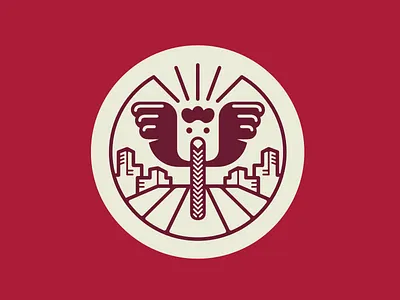 Urban Chicken - Friends & Allies Brewery badge beer bike brewery chicken city friends and allies illustration red skyline symbol urban