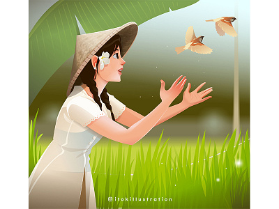 Traditional Indonesian Girl girl green illustration traditional vector