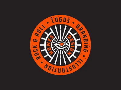 Howes Design Service Dot Com badge design distressed flat icon logo occult orange rock and roll seal