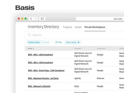 Inventory Directory directory filters grid table ui