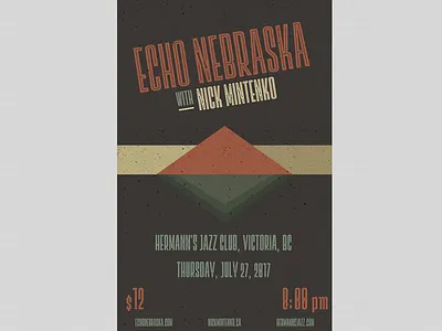 Echo Nebraska at Hermann's Jazz Club in Victoria, BC art deco band concert concert poster gig poster green live band music red triangle victoria yellow