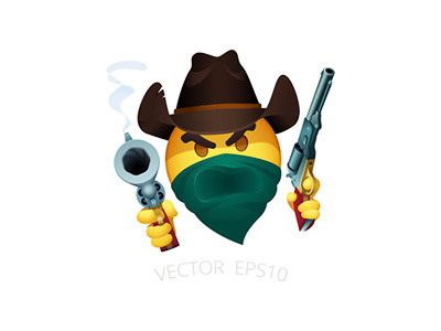 Vector smiley of cowboy robber american bandit colt walker cowboy emoji emoticon gun revolver smiley stetson hat vector western