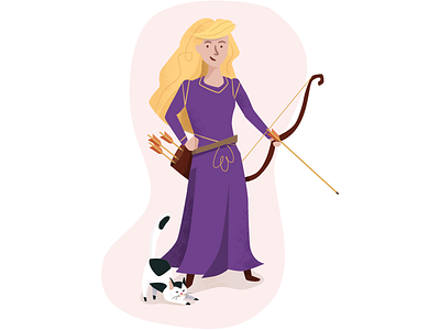 Princess Sadie the Archer archer cartoon cat fantasy female flat grunge handdrawn hero illustration princess sidekick