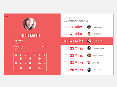 Daily UI #19 app daily ui daily ui 19 dailyui dailyui19 distance leaderboard running ui ux