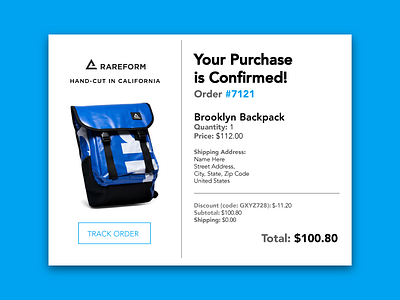 Daily UI Challenge 017 - Email Receipt 017 dailyui dailyuichallenge email order confirmation receipt